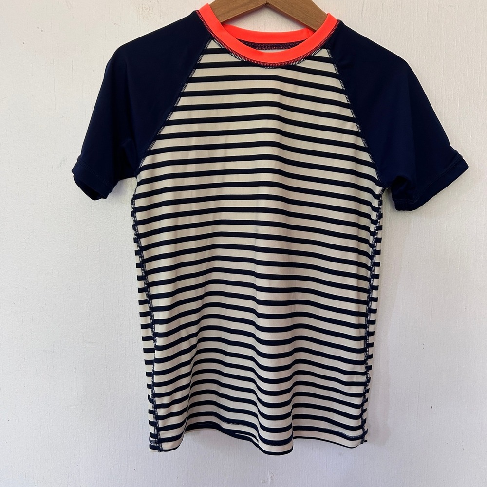 Crewcuts J.Crew Boys Rash Guard Navy White Striped UPF 50+ Swim Shirt Size 8